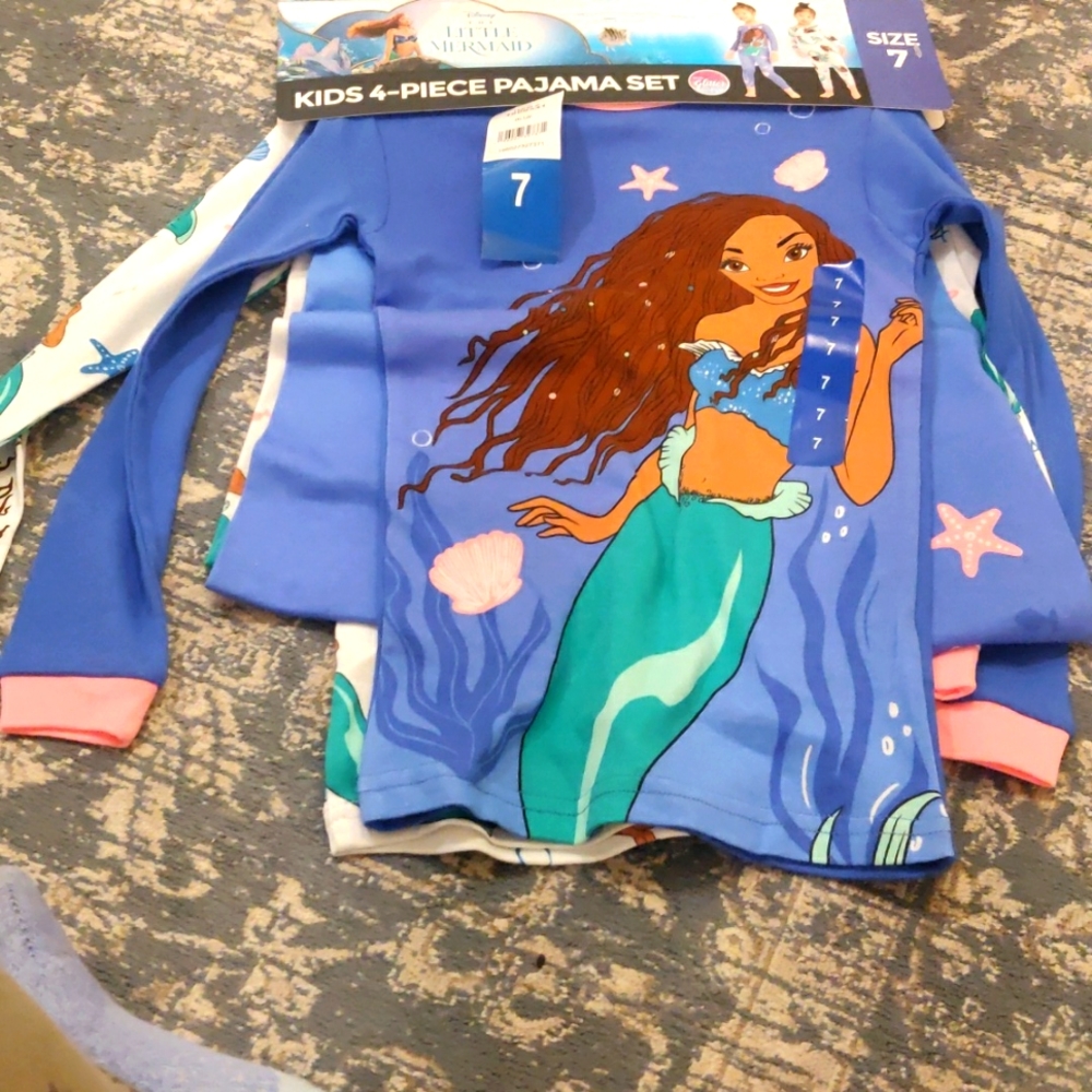 New!Disney Theme 4 piece PJ set  cotton Princess Little MermaidY2K  Cottage Core